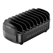 Avizar Station de Charge 120W 10 Ports USB Ventilateur Silencieux Câble EU Noir