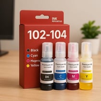 Pack de Cartouches Compatibles EPSON 102-104 pour Imprimantes EcoTank ET L800 à EcoTank ET L14000 & ET2500 à ET 18100, 4x70ml
