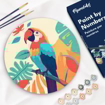 Peinture par Numéro sur disque en bois Figured'Art - Perroquet Tropical - Kit de Loisir Créatif DIY Numéro d'Art Complet - 30cm de diamètre