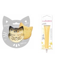 Kit pour biscuit en relief Chat + Stylo au chocolat jaune pastel