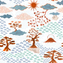 Tissu Coton imprimé Japonais n°2 sur fond Blanc