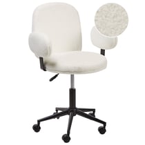 Chaise de Bureau Blanc Cassé en Bouclé Base à Hauteur Ajustable Home Office Moderne