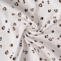 Tissu Double gaze de Coton imprimé léopard brillant sur fond Blanc