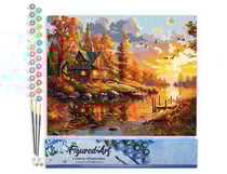 Peinture par Numéro Figured'Art - Coucher de soleil automnal près de la Cabane - Kit de Loisir Créatif DIY Numéro d'Art Complet - 40x50cm sans châssis en bois