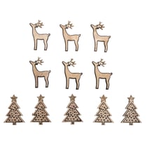 Miniatures en bois Sapin+cerf, 3x4,5cm, assorti, 10 pces
