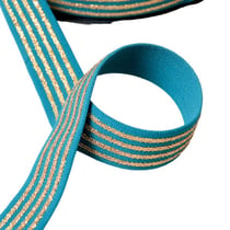 Elastique 4 bandes métalliques 32mm bleu canard au mètre