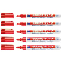 Lot de 5 marqueurs textiles permanents pointe fine 1 mm - EDDING - Rouge - 8040