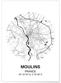 Affiche Carte Moulins | A3 : 29,7x42cm