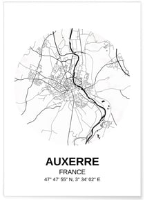 Affiche Carte Auxerre | A3 : 29,7x42cm