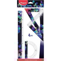 Set de traçage - Règle 30cm - Equerres 60°/45° - Rapporteur - Plastique - Scolaire - Maped