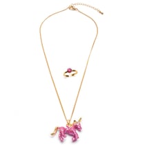 Set collier et bague Licorne rose pailletée