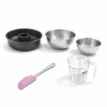 Set pâtisserie avec moule à savarin 28 cm en acier, 2 bols à mixer, verre mesureur et spatule Zenker