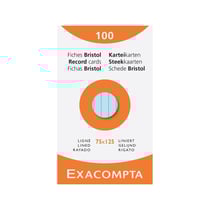 Etui de 100 fiches - bristol ligné non perforé 75x125mm - Couleurs assorties - x 10 - Exacompta