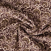 Tissu Velours milleraies digital imprimé Floral indien sur fond Marron chocolat