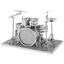 MetalEarth Musique: SET DE BATTERIE 8.2x5.5x5.2cm, maquette 3D en métal avec 2 feuilles, sur carte 12x17cm, 14+