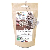 Préparation + embosseur bois pour biscuits sapins chocolatés