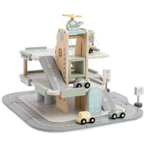 Garage en Bois 3 Niveaux avec Voitures, Hélicoptère et Accessoires Éducatifs – Mamabrum