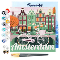 Mini Peinture par Numéro Figured'Art 20x20cm avec cadre Vélo à Amsterdam - Petit Format