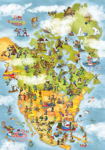 Puzzle 1000 pièces - Cartoon Collection - Carte des USA - DToys