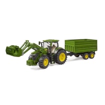 John Deere 7R avec chargeur avant et remorque avec attelage tandem