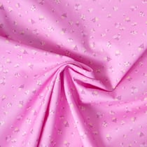 Tissu Popeline de Coton légère  Petites fleurs roses pales et jaune pastel sur fond Rose bonbon