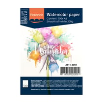 Papier aquarelle lisse Florence - Tous niveaux - 100 feuilles - Blanc cassé - A6 - 200 g/m²