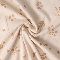 Tissu maille cotêlé coton petites fleurs sur fond Crème