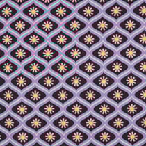 Tissu Coton enduit Poppy Fleur retro mauve sur fond Noir