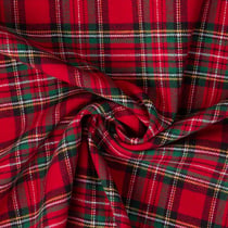 Tissu Flanelle de Coton Jude carreaux Vert et Noir sur fond Rouge