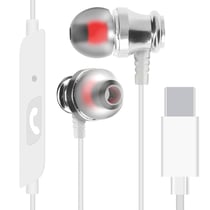 Écouteurs Filaires USB C Intra-auriculaires Microphone et Bouton LinQ Blanc