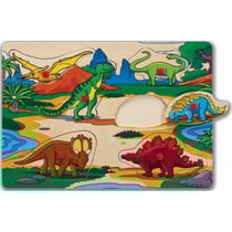 Puzzle en bois les dinosaures - 6 pieces - eichhorn - puzzle a encastrer - puzzle avec boutons