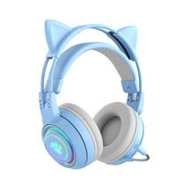 Casque Audio Stéréo Bluetooth Sans Fil Oreilles De Chat Avec Micro Détachable Bleu YONIS