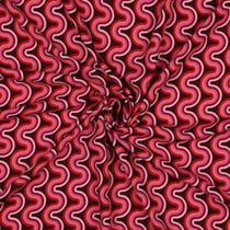Tissu Viscose imprimé vaguelettes rétro tons Rouge sur fond Noir