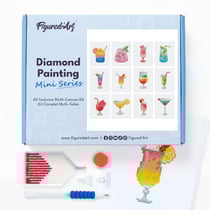 Figured’Art Mini Série Diamond Painting - Coffret Premium 12 toiles de 15x18cm Cocktails - Broderie Diamant avec Strass Carrés - Kit Complet