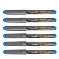 Lot de 6 Stylos Plume Jetables PILOT V-Pen - Turquoise - Pointe moyenne - Non rechargeable