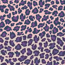 Tissu Popeline de Coton Léo Pop tacheté Léopard violet et bleu marine sur fond Rose pastel