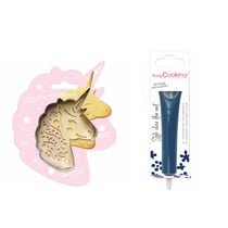 Kit pour biscuit en relief Licorne + Stylo au chocolat bleu nuit