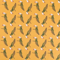 Tissu Coton imprimé Arty Toucans Kaki bordeaux et noirs sur fond Moutarde - coupon de 3 m