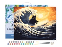 Peinture par Numéro Figured'Art avec Cadre - La Grande Vague du Chat Noir - Kit de Loisir Créatif DIY Numéro d'Art Complet - 40x50cm toile tendue sur châssis