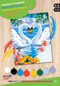 Tableau peinture au numéro débutant Cygnes amoureux