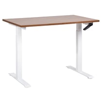 Bureau Réglable Manuellement Plateau Bois Foncé et Structure Acier Blanc 120 x 72 cm Hauteur Ajustable Assis Debout Pieds Carrés Design Moderne