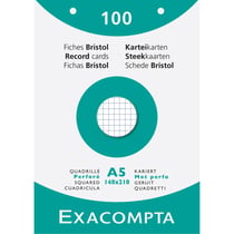 Étui de 100 fiches - bristol quadrillé 5x5 perforé 148x210mm - Blanc - x 10 - Exacompta