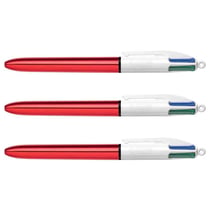 Lot de 3 stylos bille rétractables BIC 4 Colours Shine - Bleu, rouge, vert, noir - Tracé 0,32 mm