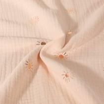 Tissu Double gaze de Coton Motif soleil foil sur fond Beige