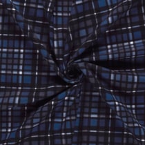 Tissu Flanelle de Coton Théo carreaux Noirs sur fond Bleu nuit