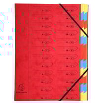 Trieur agrafé avec élastiques 24 compartiments - Rouge - x 8 - Exacompta