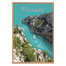 Tableau mural encadré illustration calanque 65x97 cm