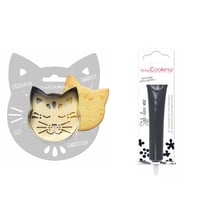 Kit pour biscuit en relief Chat + Stylo au chocolat noir