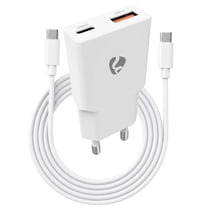 Nedis Chargeur GaN PD 30W avec Port USB-C et USB-A avec Cable USB-C vers USB-C Blanc