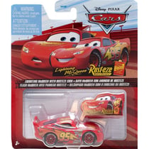 Vehicule flash mcqueen avec panneau rusteze - voiture miniature rouge - mattel - CARS